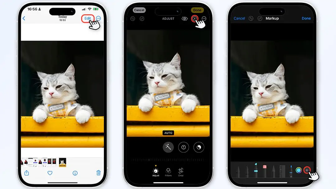 Entering edit mode to access iPhone's built-in sticker library