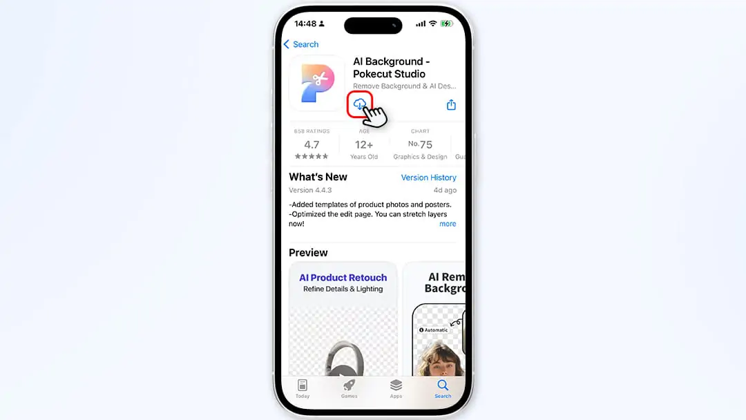 Downloading the Pokecut app from App Store