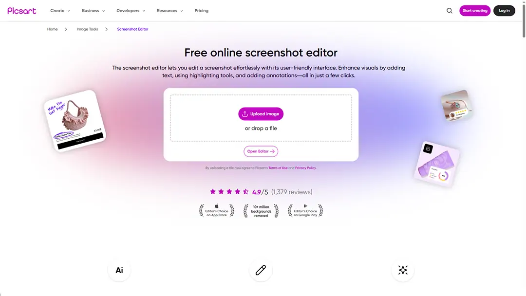 Use PicsArt to edit screenshot online