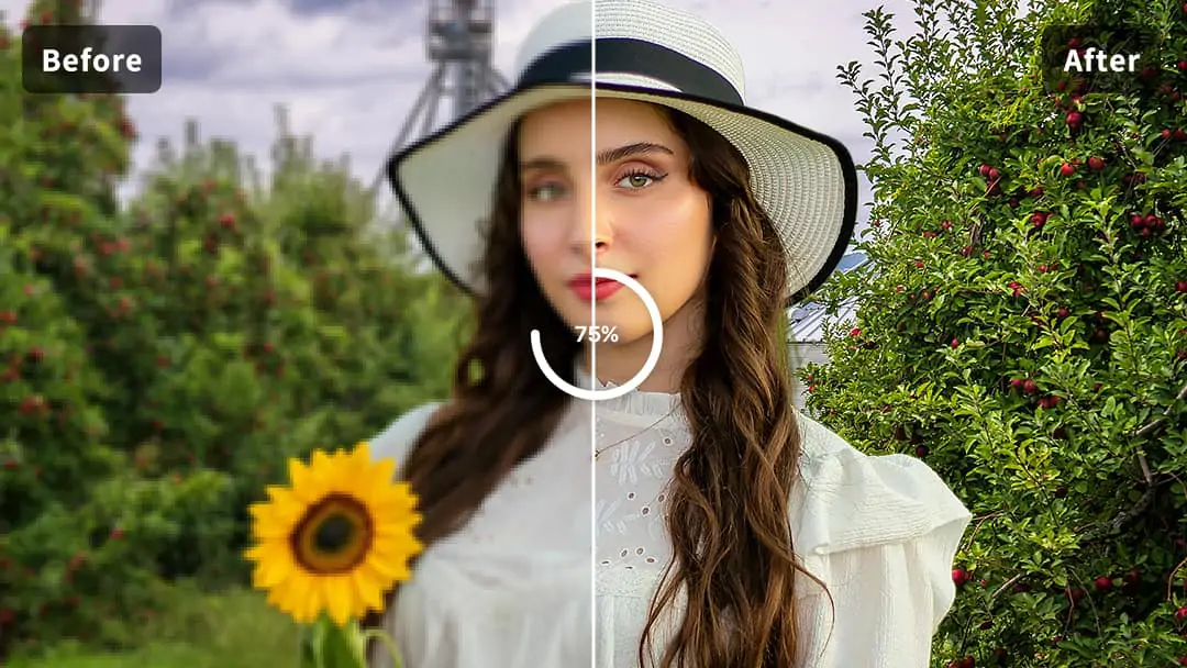 A portrait that the left side is blurry and the right side is clear