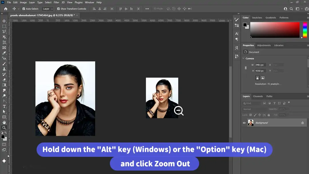 Magnifier shows minus sign for zooming out