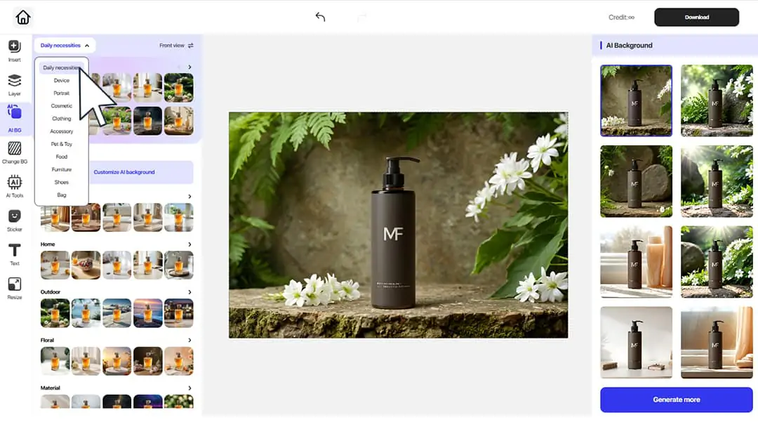 Choose AI-generated backgrounds from a variety of preset theme libraries