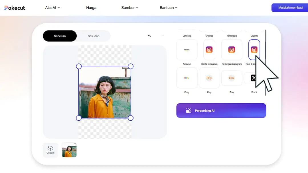 Pilih ukuran foto yang ingin diperbesar
