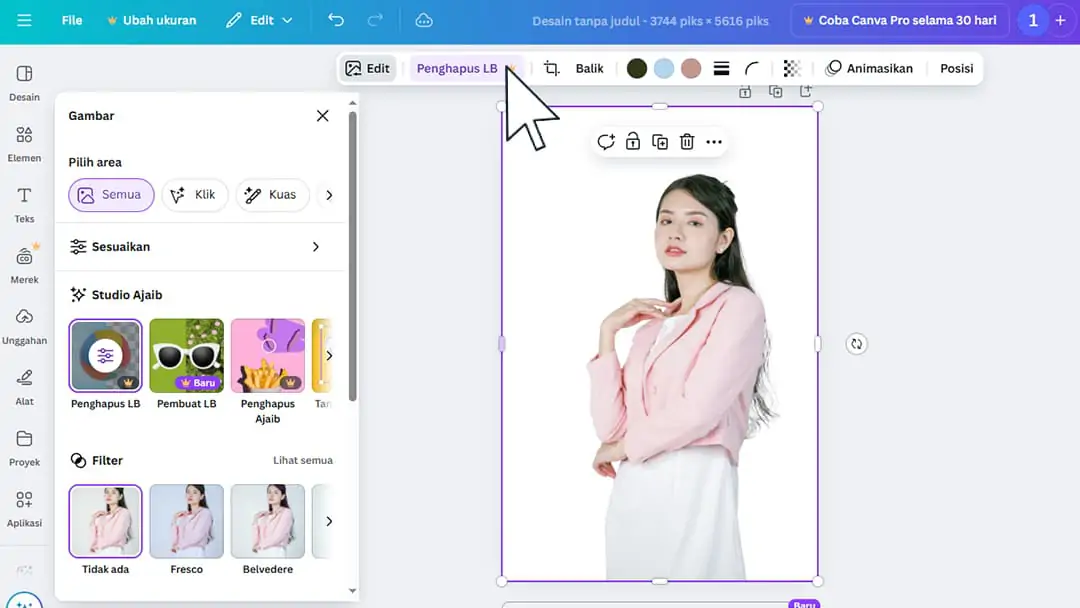 Menghapus latar belakang gambar di Canva