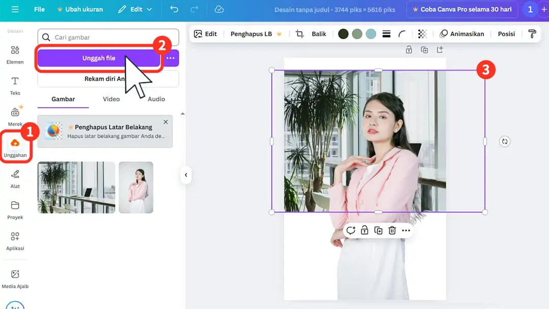  Mengunggah gambar latar belakang baru di Canva