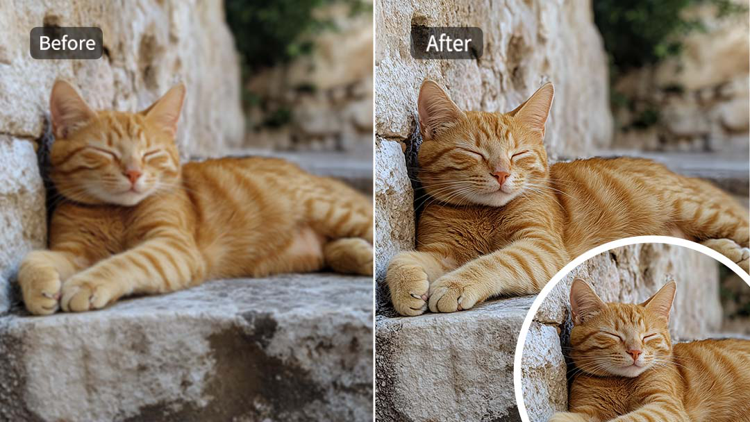 Before and after: image resolution enhanced with super-resolution