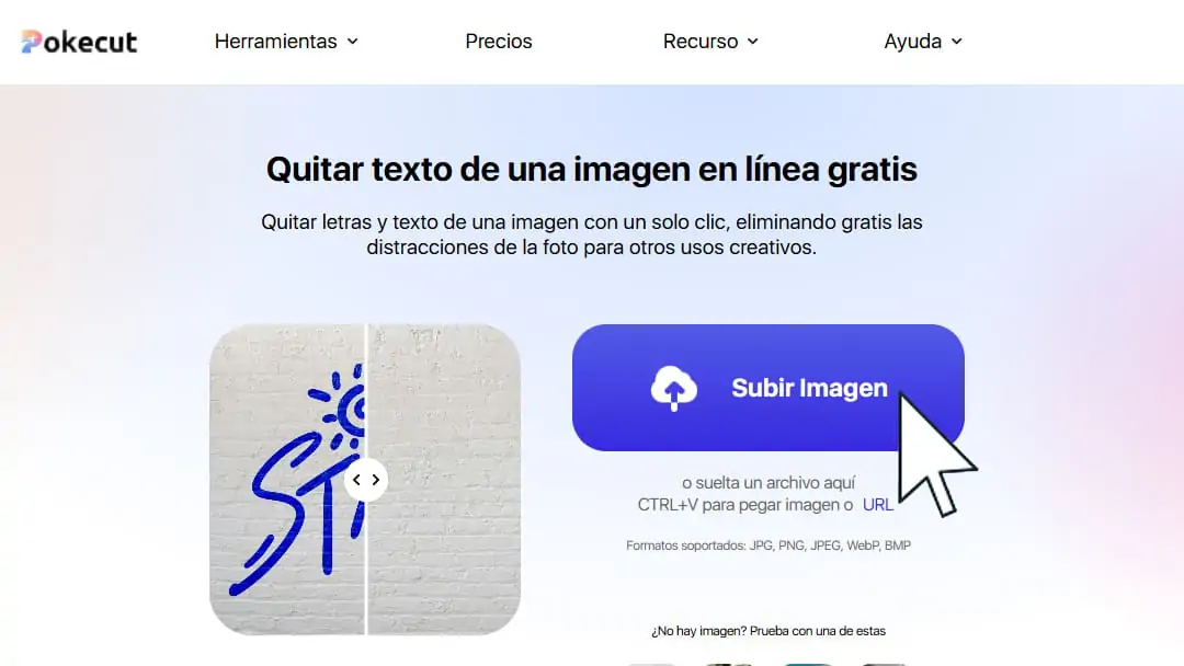 Subir la imagen de la que se desea eliminar el texto Subir la imagen de la que se desea eliminar el texto
