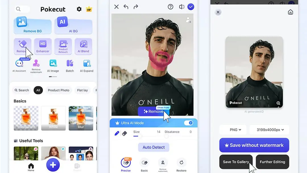 Try Pokecut app's AI Remover on Phone