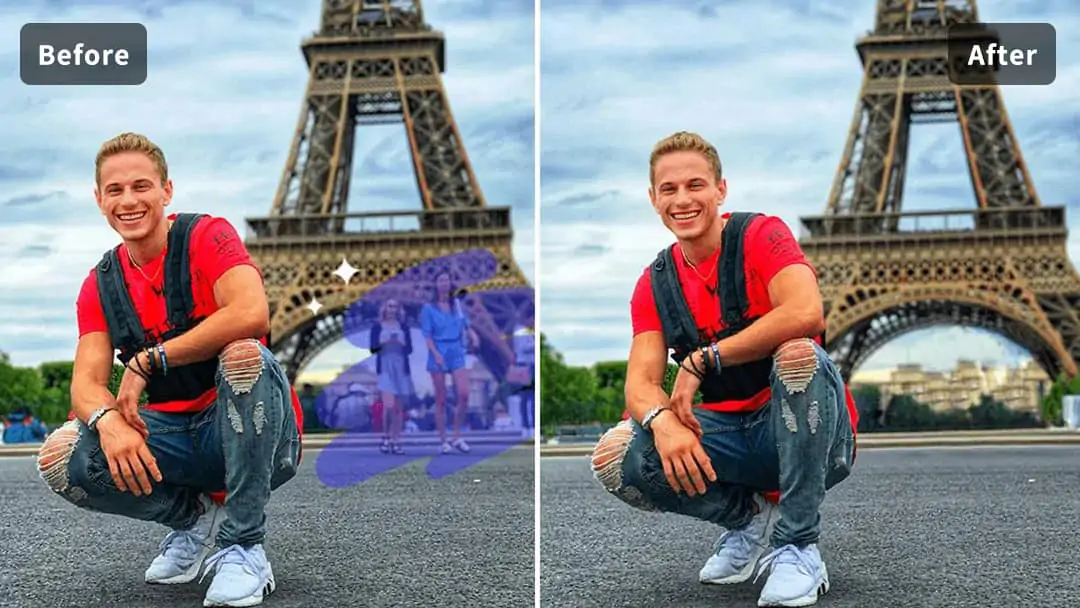 A IA distingue pessoas com precisão e remove da foto