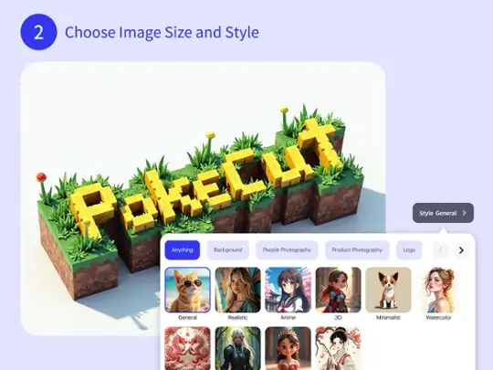 Choose sizes and styles of photo when generating in 3D text generator.