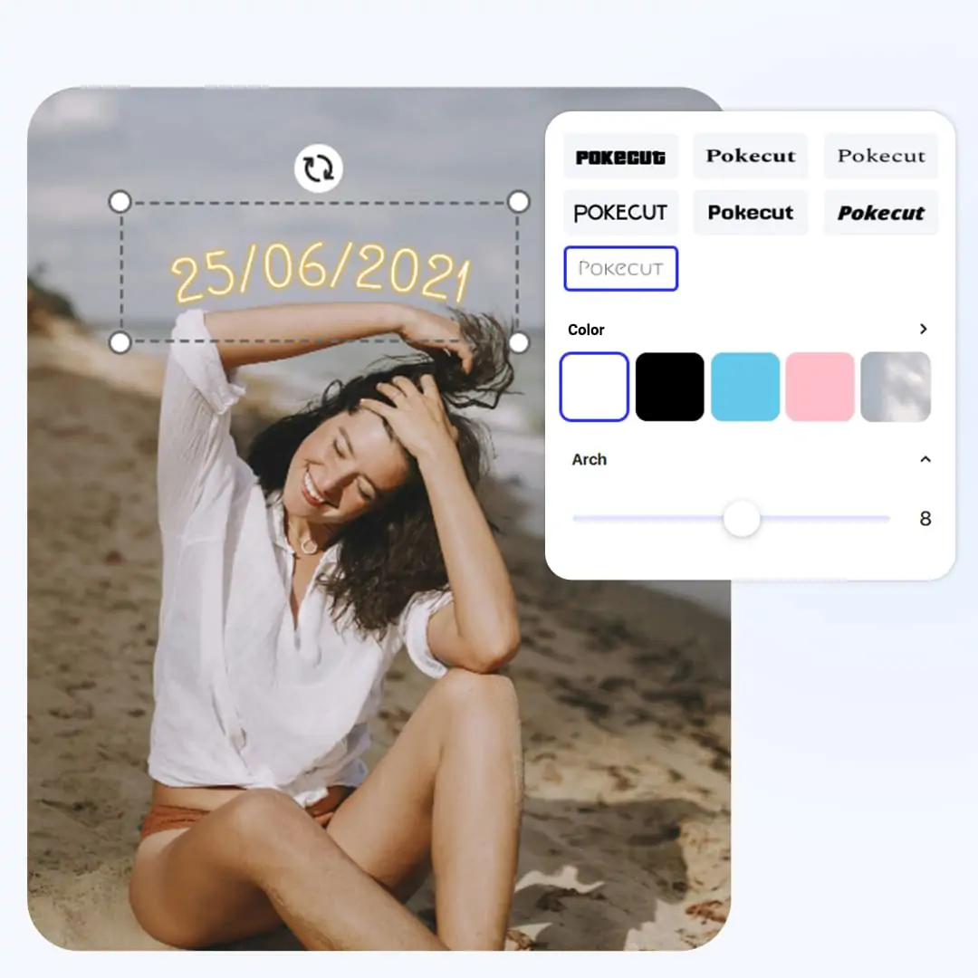Add date to photo and customize date and time text overlays in various fonts and colors