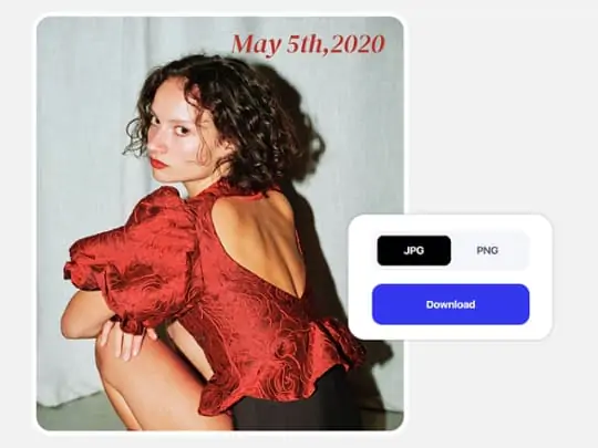 Download photo with date and time stamp. Support jpg and png options.