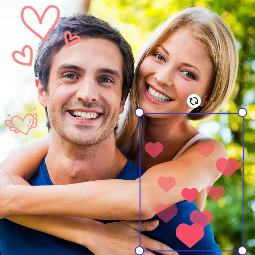 Add nice hearts to couple photo online for free