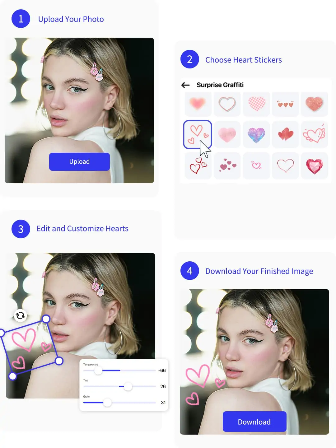 The process of adding heart to a picture using Pokecut's photo editor