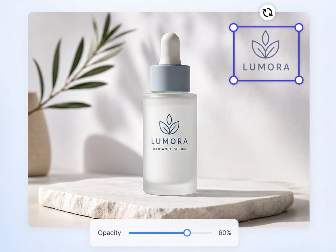 Logo overlay with size and opacity controls