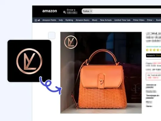E-commerce product photos with transparent logo watermarks.