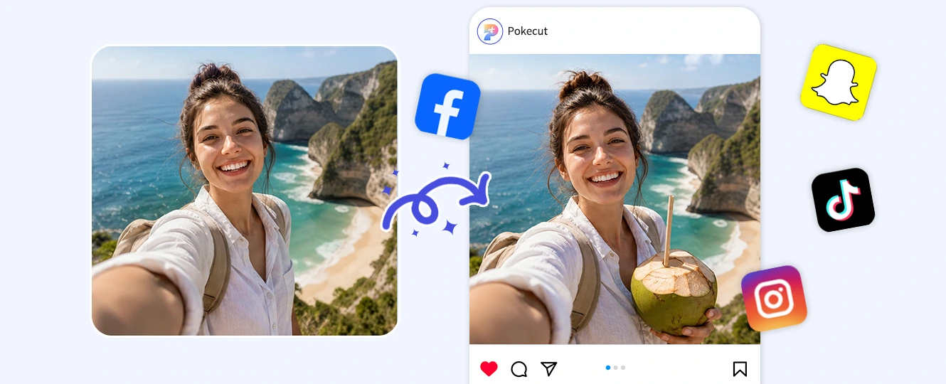 Add a creative prop to a travel photo for social media