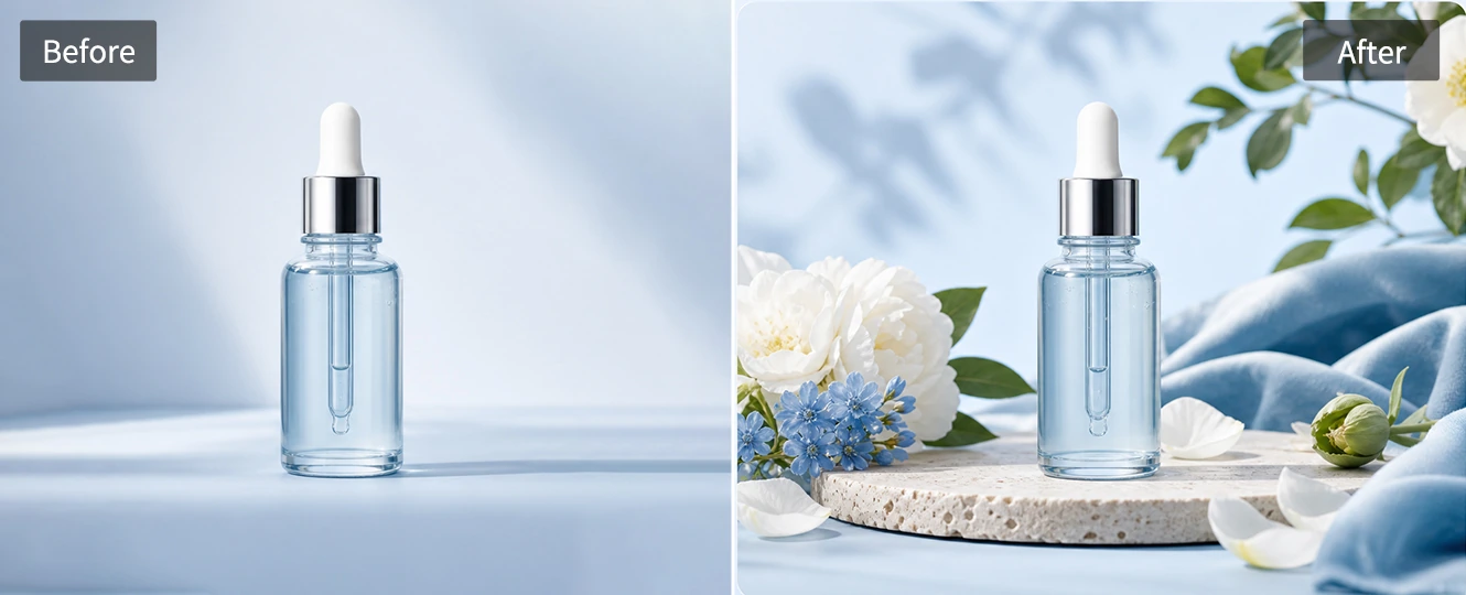 Add decorative props around a product photo with AI