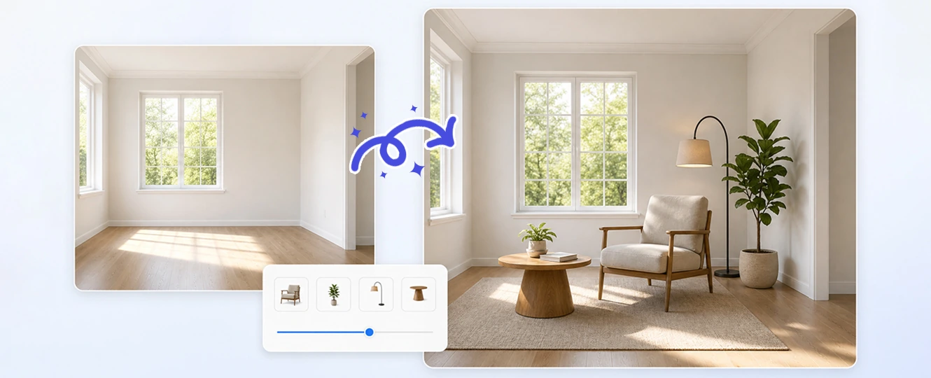 Add furniture to a room photo for layout preview