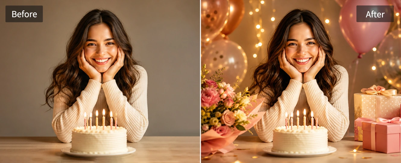 Add holiday decorations to a birthday or event photo