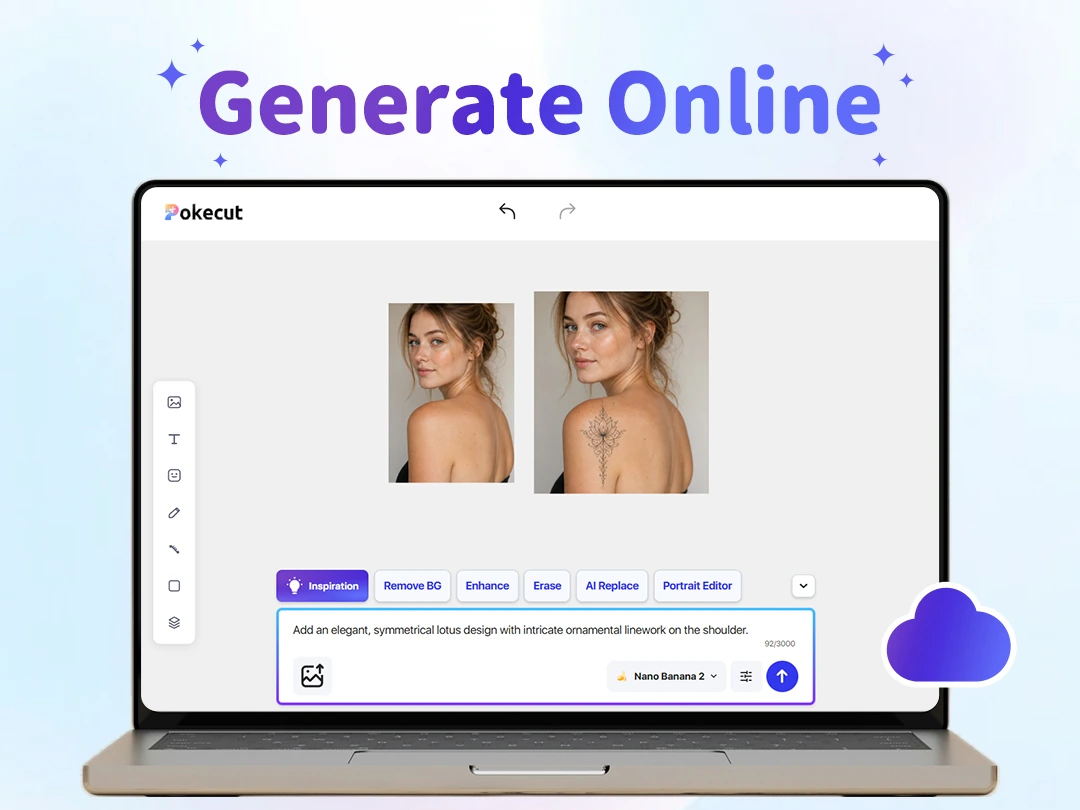 Preview an online tattoo edit on a body photo