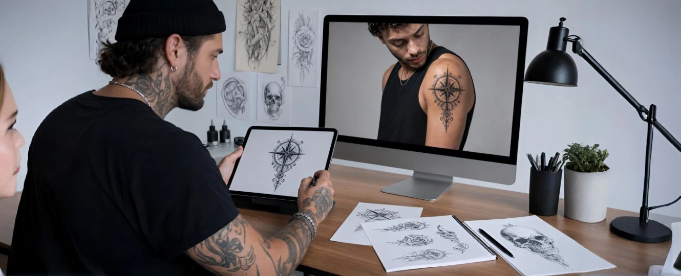 Show a tattoo artist mockup on a client photo