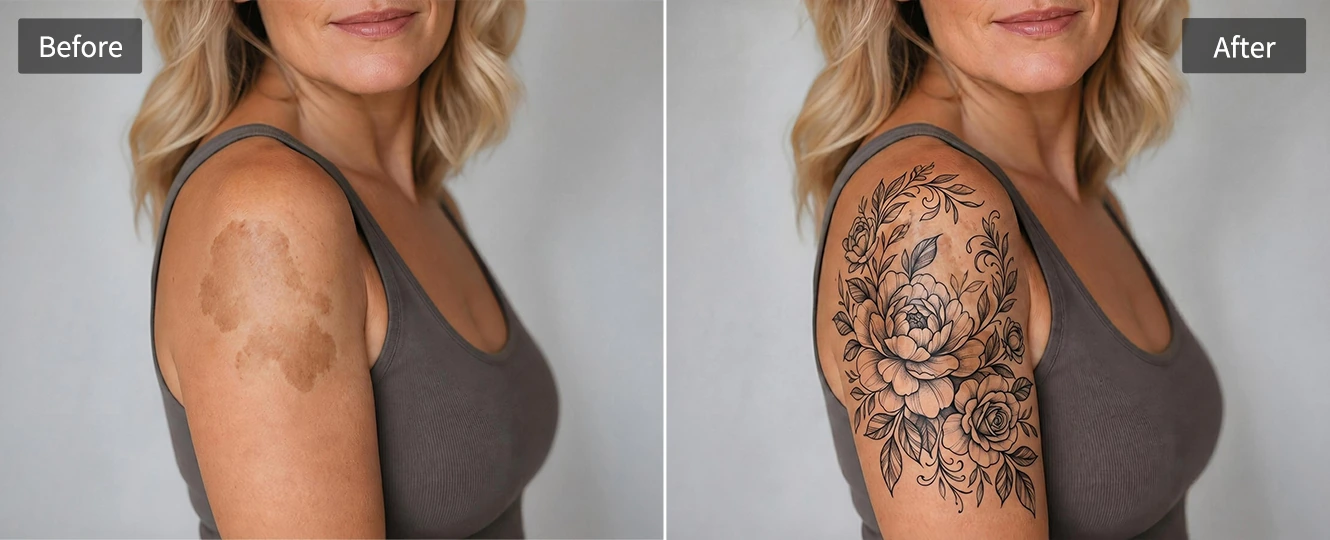 Preview tattoo cover ideas over a skin mark