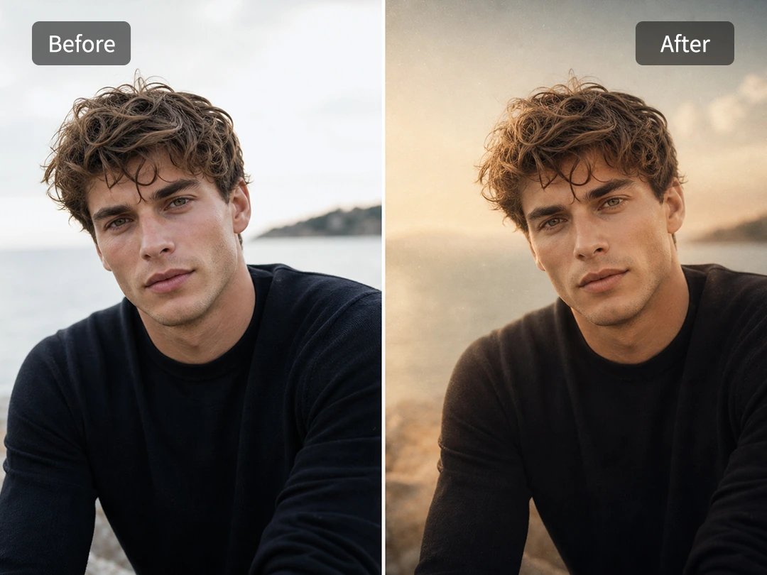 Before and after aesthetic editor comparison