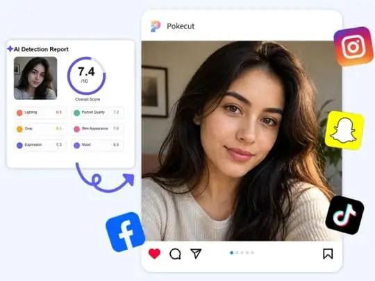 Selfie preview with AI attractiveness feedback before social posting