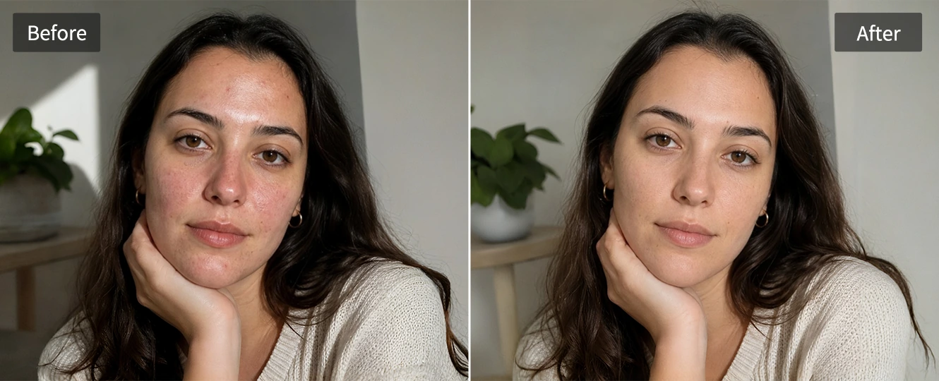 Light portrait retouch keeping natural skin detail after face rating