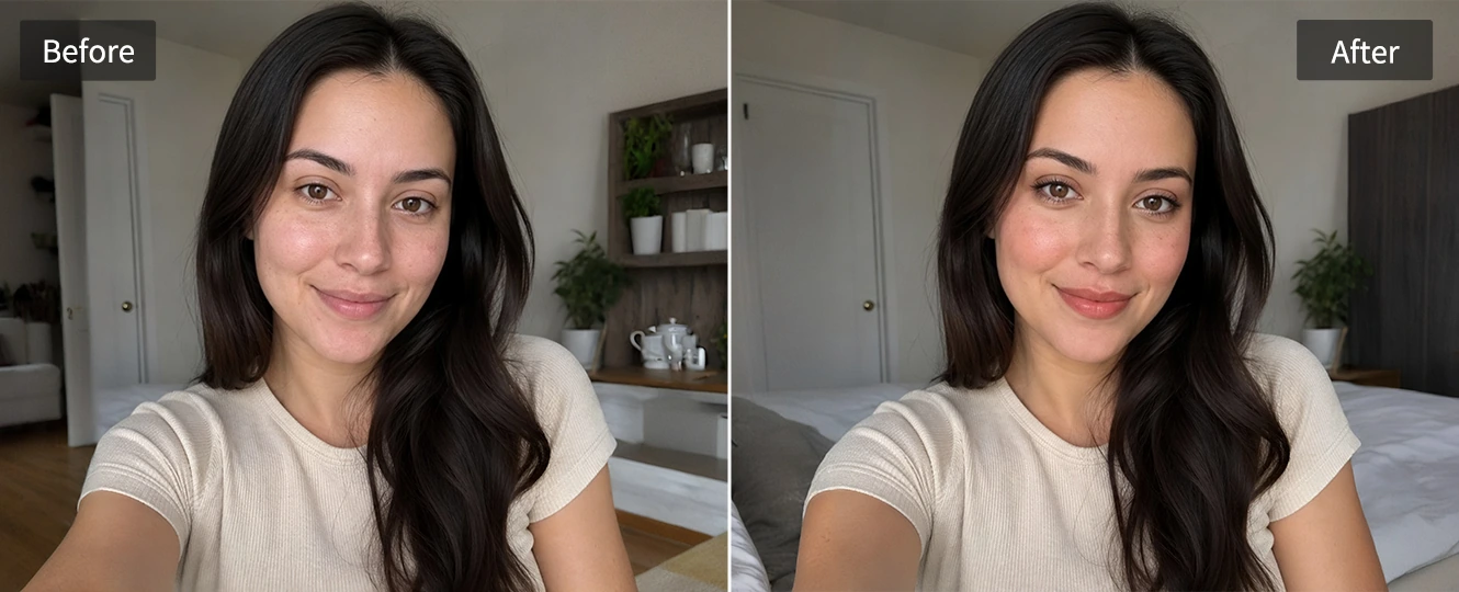 Natural makeup edit for a cleaner profile photo after face rating