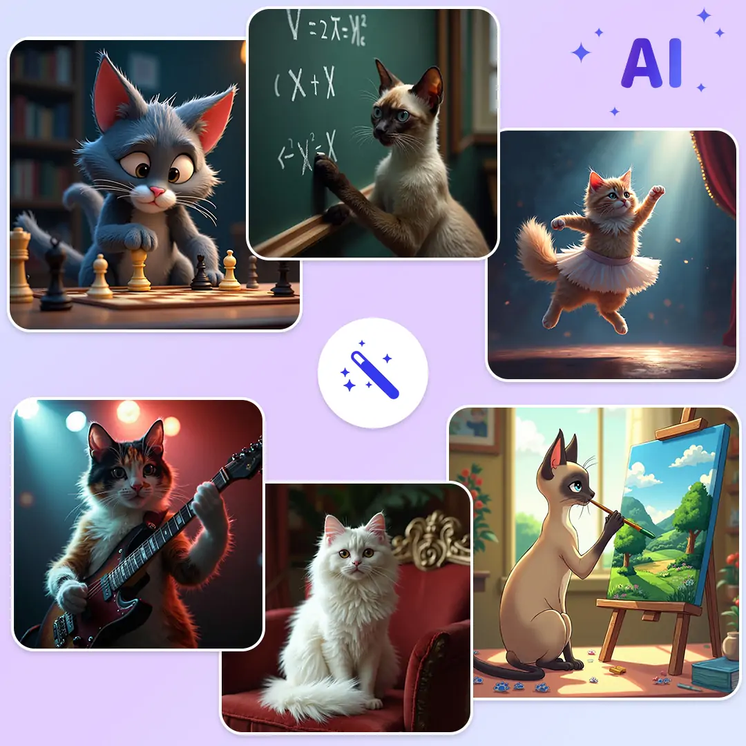 Pokecut‘s book cover AI tool generates various cute AI cats