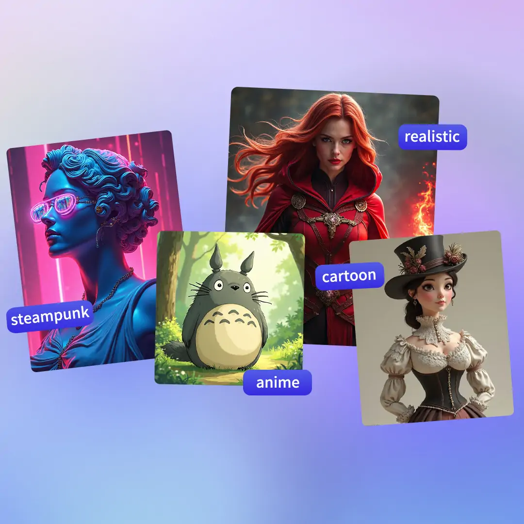 Different styles of characters are created by Pokecut's AI character generator
