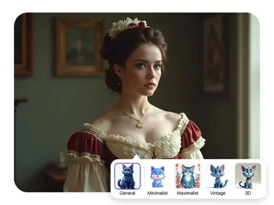 Choose sizes and styles of photo when generating in AI character generator.