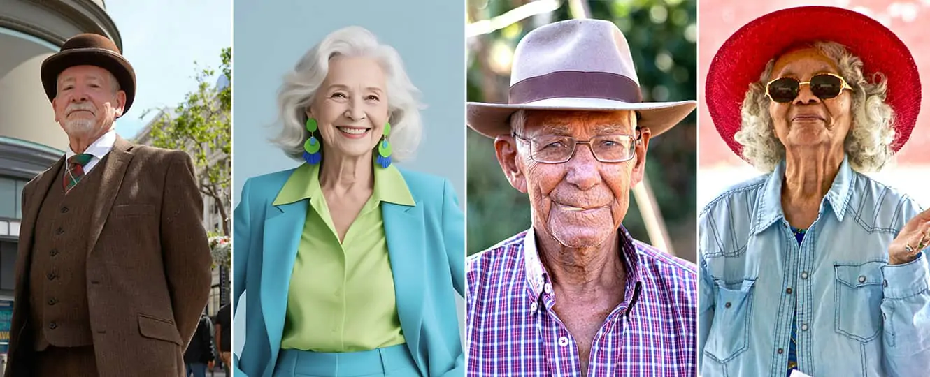 Four full-body OOTD pictures of the elderly