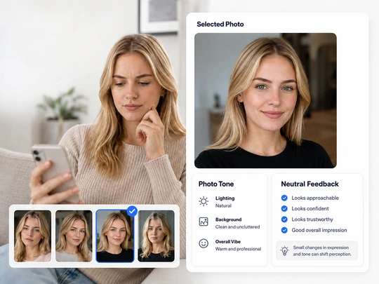 Read neutral AI feedback on expression and photo tone
