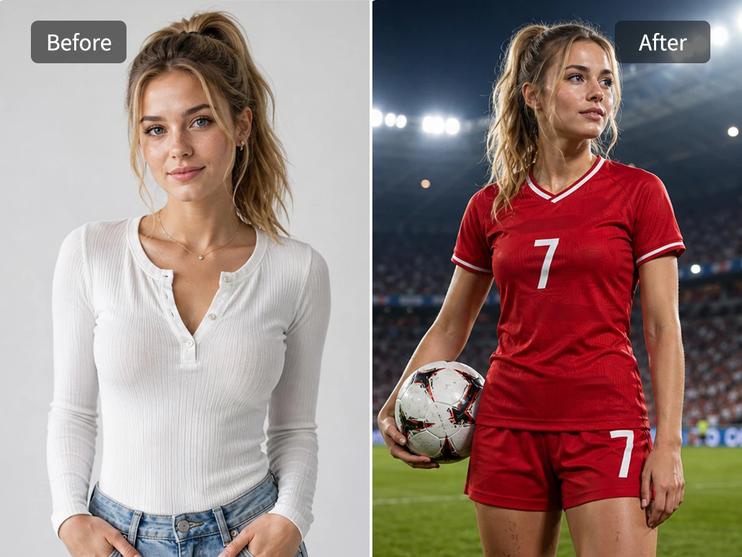 Create an AI football player photo from a portrait