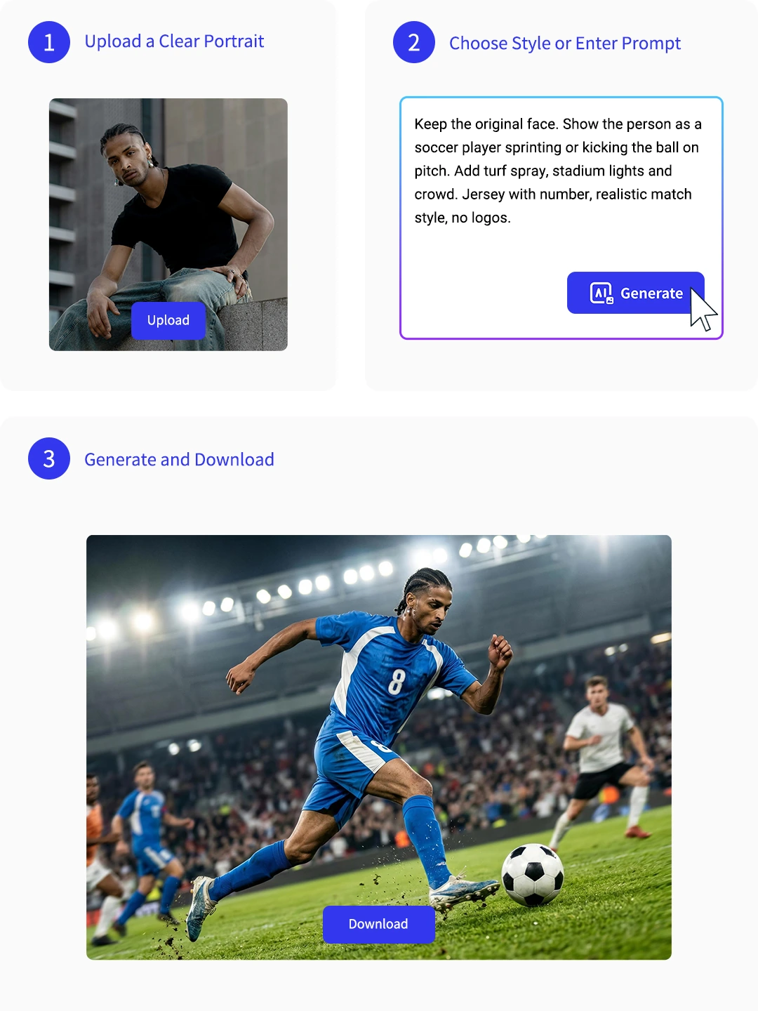 Three steps to create an AI football player photo