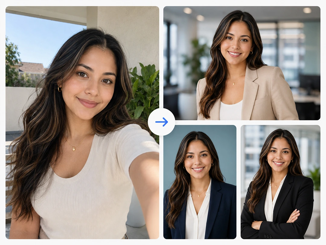 Selfie turned into a professional work headshot