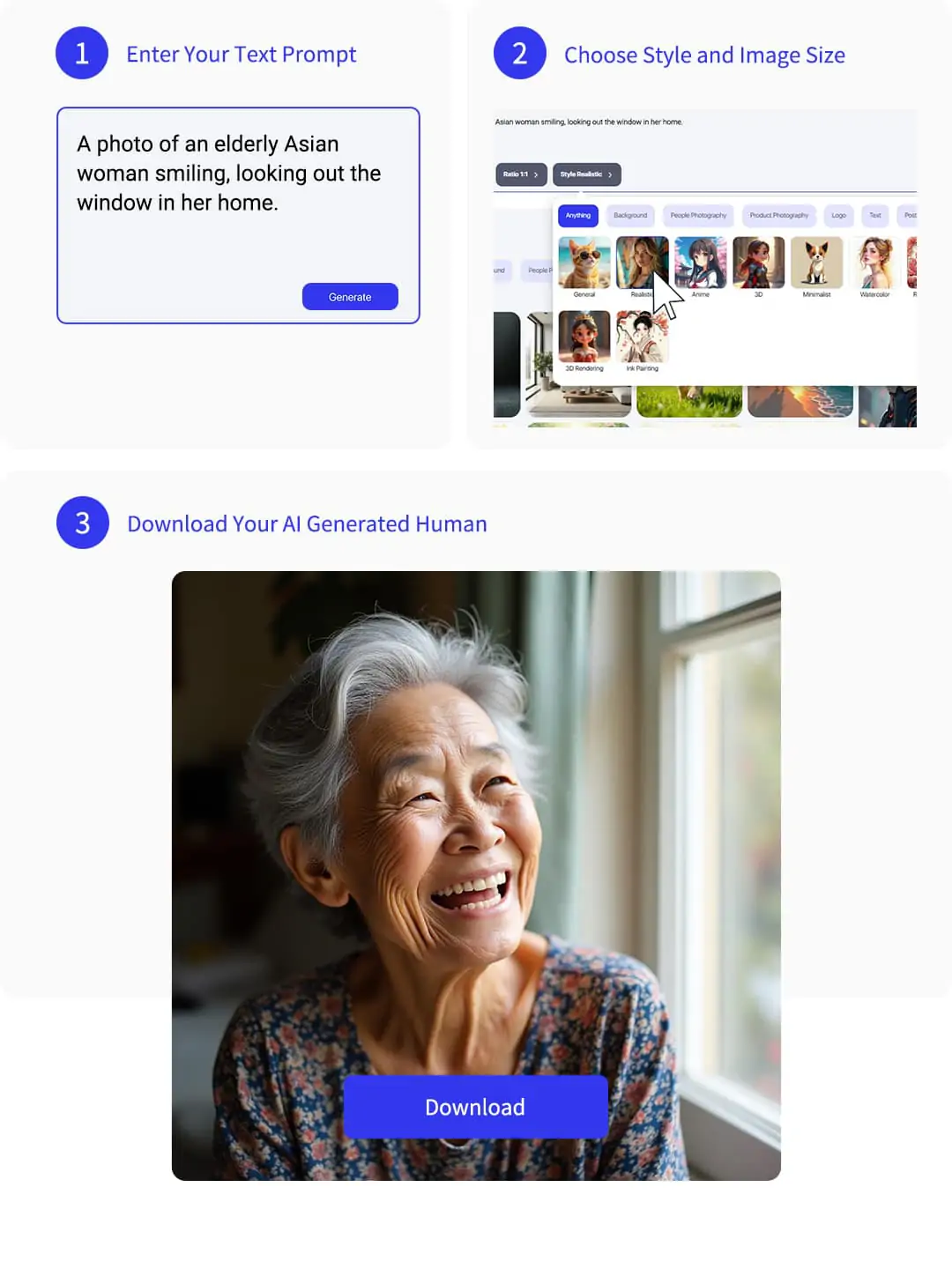 Step-by-step process of AI-generated human creation using Pokecut