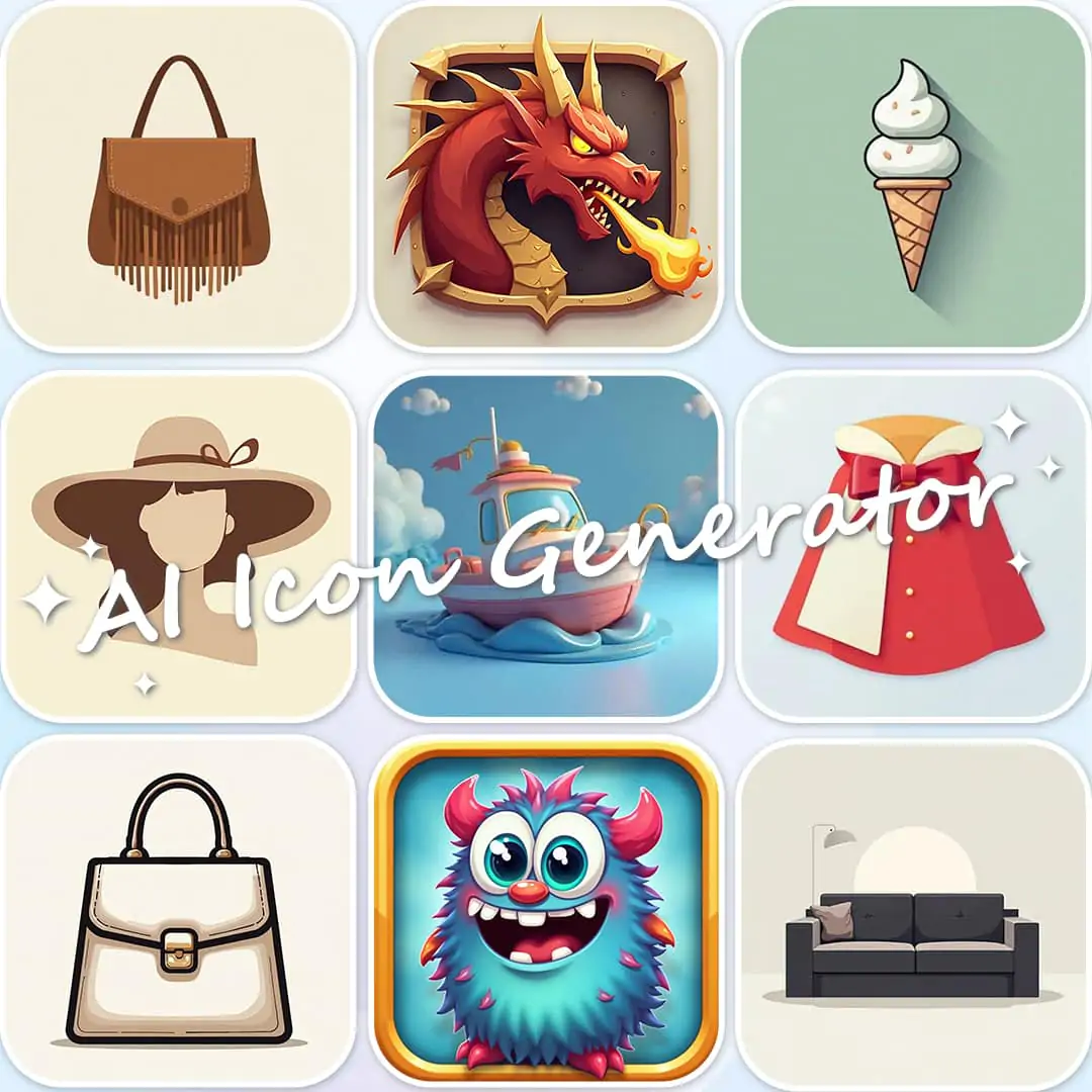 Different styles of icons are created by Pokecut's ai icon generator