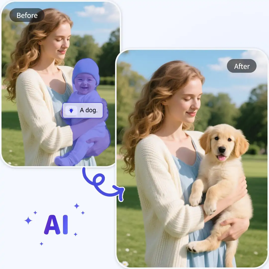 Replace objects in image with AI prompt