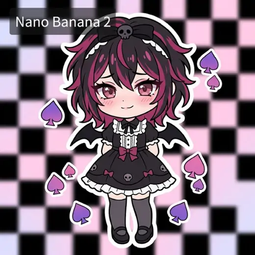 Depict cute 2D anime chibi avatar in a black gothic dress