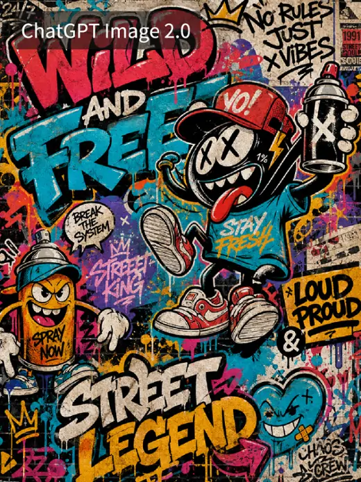 Design trendy retro American street graffiti art with vivid colors