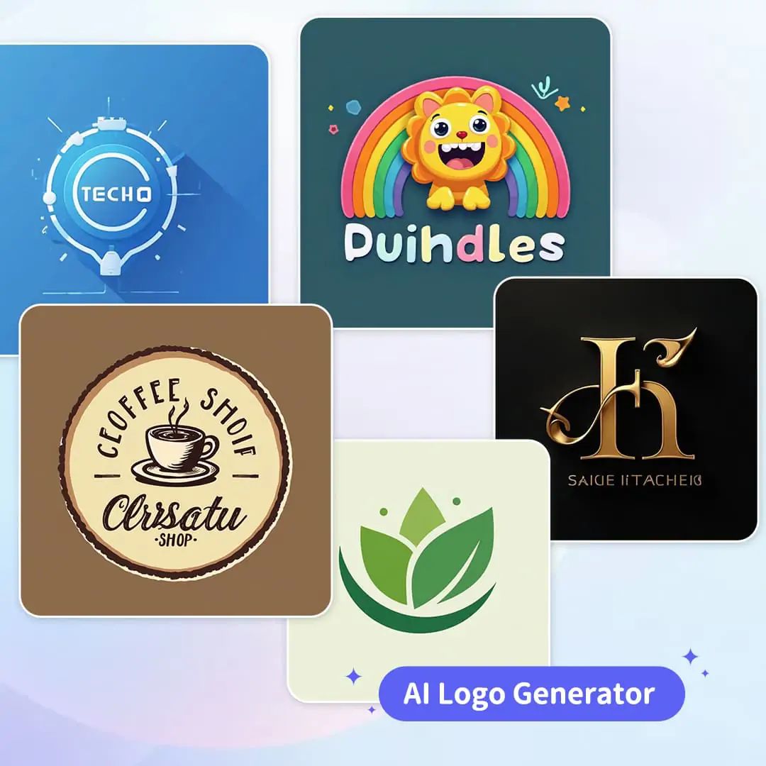 A display of diverse AI-generated logos in various styles