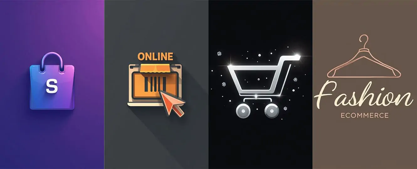 E-commerce product packaging and online shop banners with diverse AI-generated logos