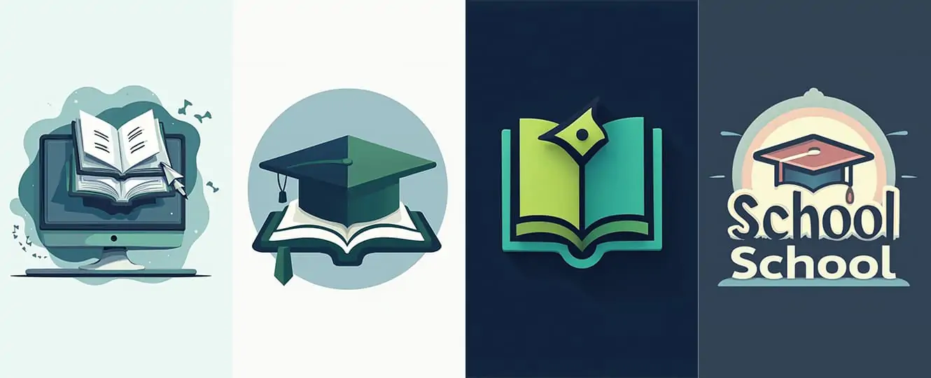 Academic flags, badges, and certificates with diverse AI-generated educational logos