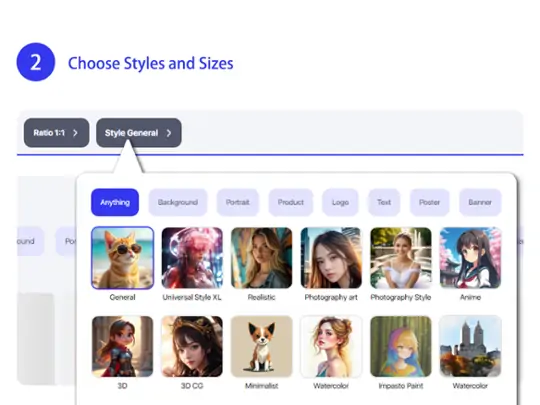 Choose your preferred style and aspect ratio—dozens of styles are available.