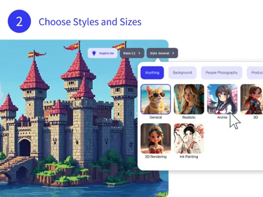 Choose sizes and styles of photo when generating in AI pixel art generator
