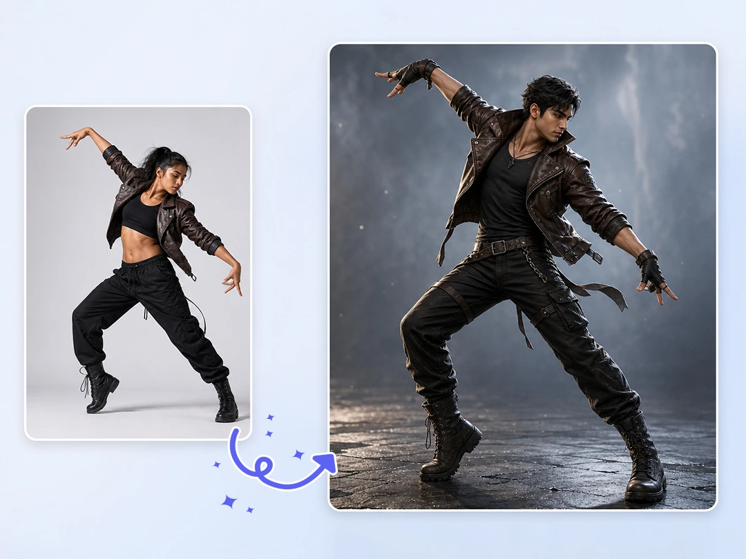 Copy a reference pose into a photo or character